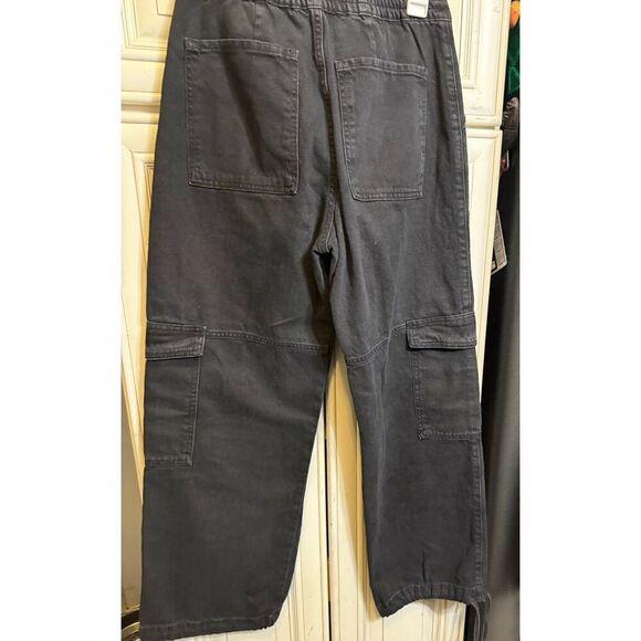 Zara Women's High Rise Elastic Back Waist Cargo Jogger Jeans Black Small - Picture 1 of 13